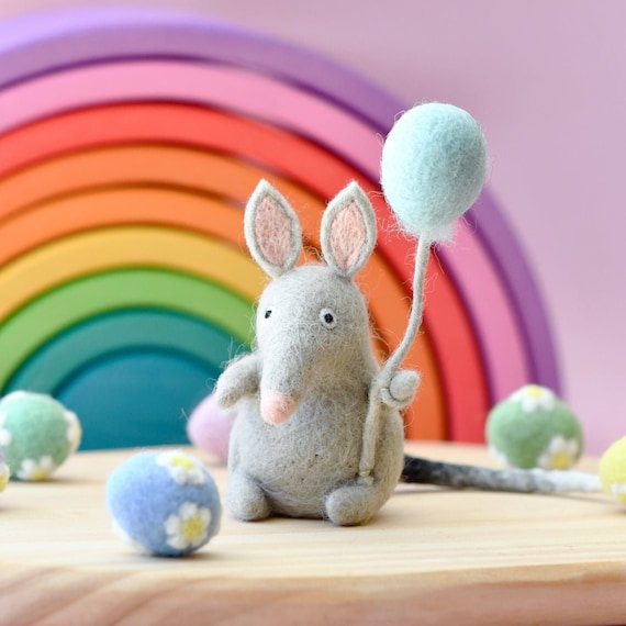 Easter Bilby with Pastel Blue Balloon Toy, Easter Felt Soft Toy