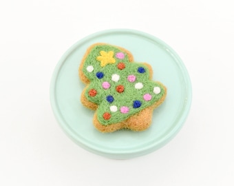 Felt Christmas Tree Cookie / Christmas Cookie Pretend Play Food / Needle Felted Play Cookie