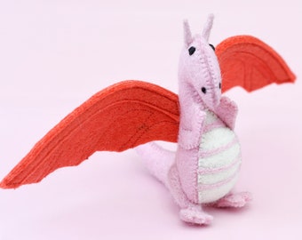 Felt Pink Dragon Soft Stuffed Toy / Waldorf Inspired Felt Dragon