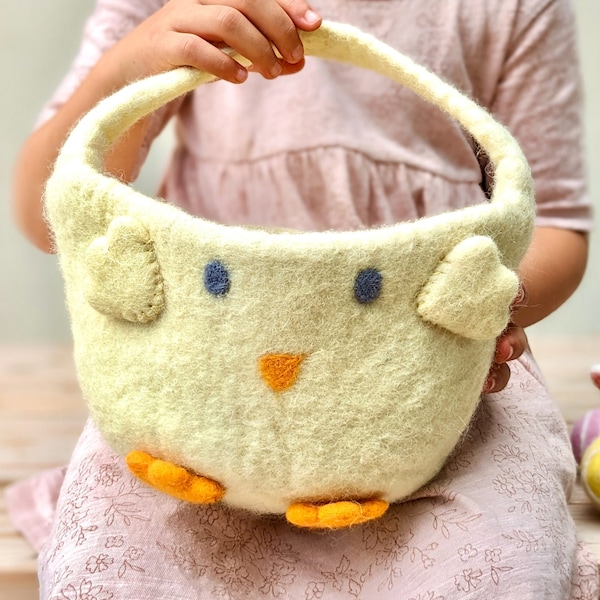 Felt Easter Egg Hunt Basket | Yellow Chick Easter Basket for Easter Egg Hunts