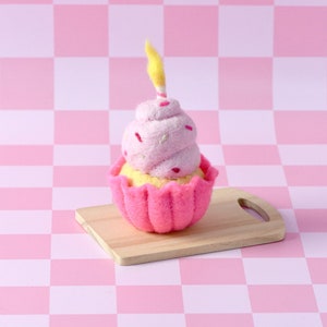 Felt Giant Pink Vanilla Cupcake with Candle | Felt Pink Cupcake for Tea Party | Interactive Cupcake for Pretend Play