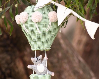 Rattan Hot Air Balloon Mobile - Mint Green