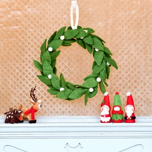 Felt Christmas Wreath with White Berries | Made from Wool Felt | Christmas Wreath for Mantel and Door.