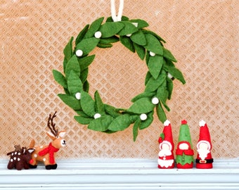 Felt Christmas Wreath with White Berries | Made from Wool Felt | Christmas Wreath for Mantel and Door.