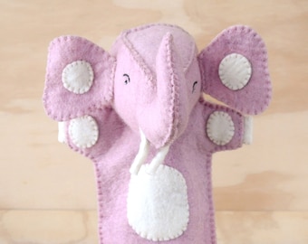 Elephant Hand Puppet Pink Colour Wool Felt