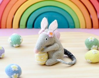 Easter Bilby with Pastel Yellow Easter Egg | Felt Easter Toy made from Wool Felt
