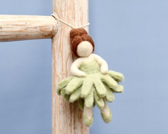 Felt Waldorf Pocket Doll with Sage Green Dress / Waldorf Inspired Doll / Social Inclusion and Diversity Doll