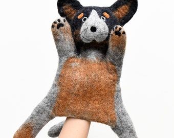 Wool Felted Hand Puppet Australian Cattle Dog / Blue Heeler Bluey Puppet / Made from Wool Felt