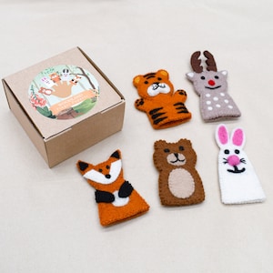 Woodland Animals Felt Finger Puppets Fox Bar Reindeer Rabbit Tiger Puppets