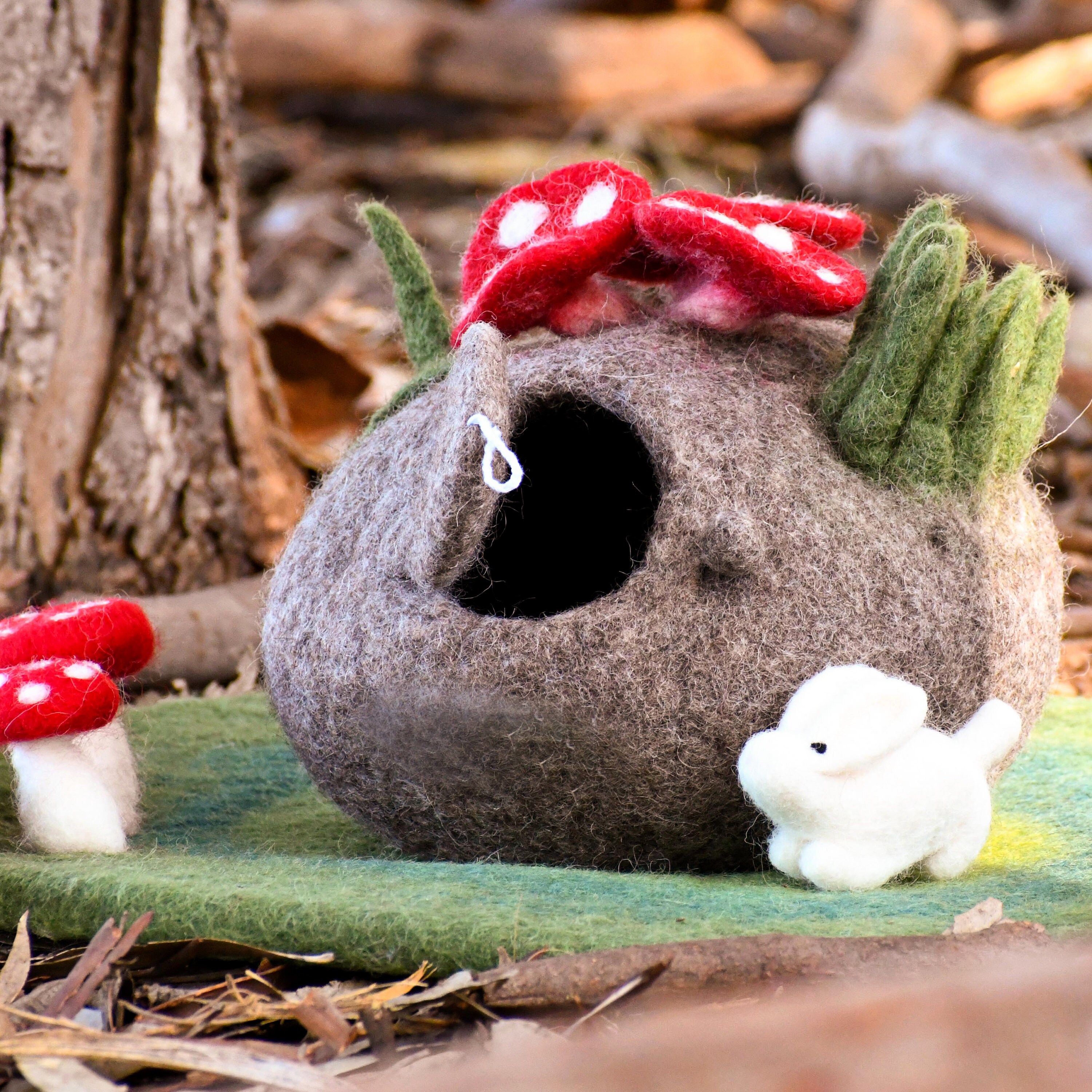 Felt Fairy Toadstool House With Rabbit Toy, Waldorf Inspired Toy - Etsy
