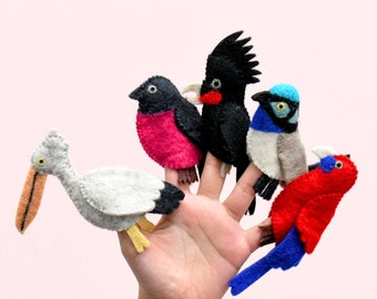 Australische Bunte Vögel Fingerpuppe Set | "Fingerpuppen ""Australier"" aus Wollfilz."