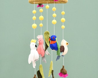 Baby Cot Mobile - Australian Birds - Cockatoo, Lorikeet, Galah and Kookaburra