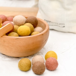 30 Wool Felt Balls in a Pouch | 3cm Felt Balls| Earthy Brown Colours
