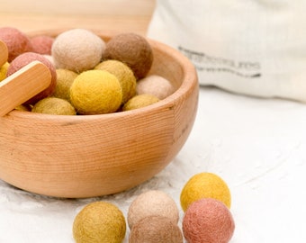 30 Wool Felt Balls in a Pouch | 3cm Felt Balls| Earthy Brown Colours