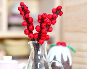 Felt Red Winter Berry Stems (Set of 3)