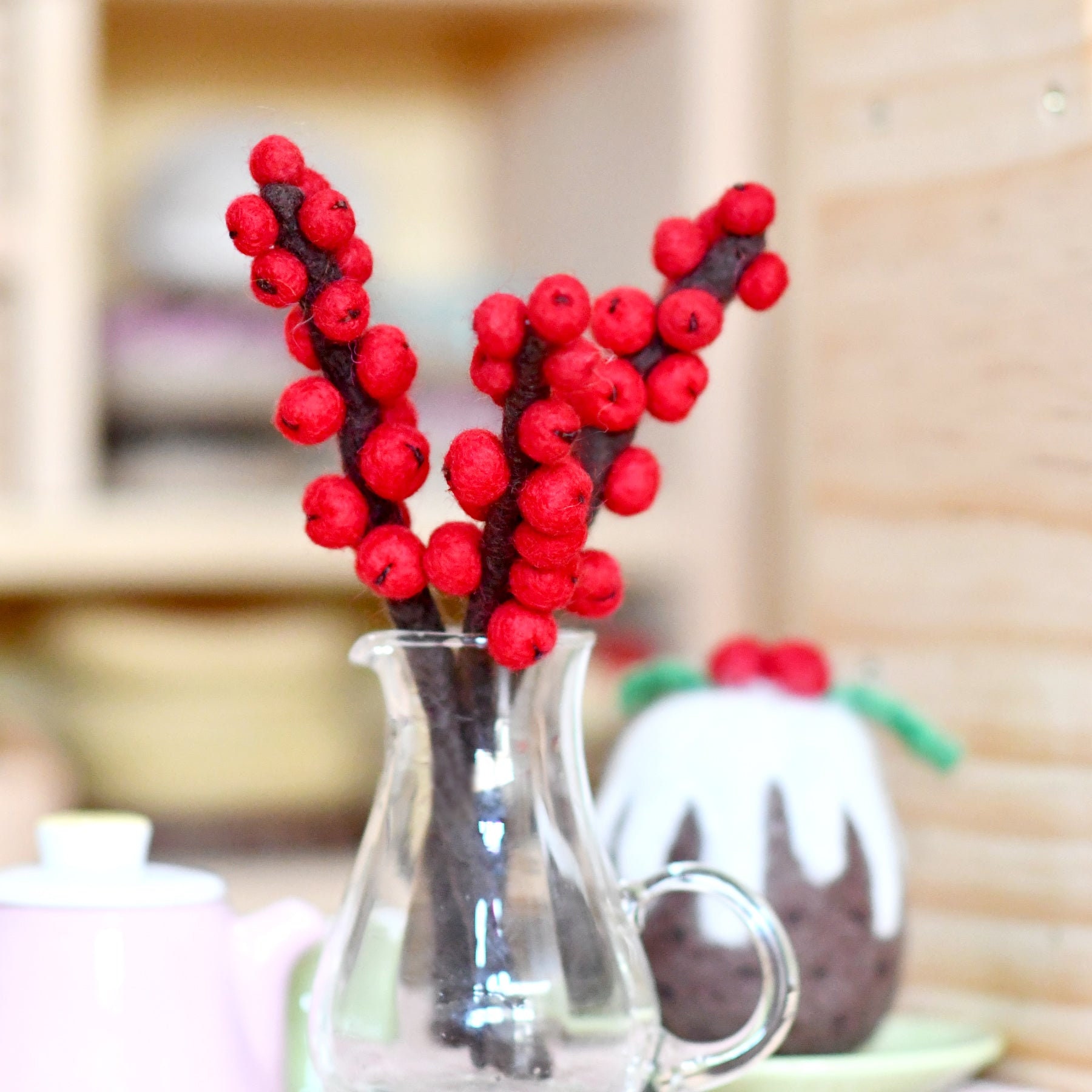 Felt Red Winter Berry Stems (Set of 3) - The Curated Parcel