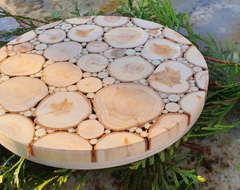 Juniper Wood Heat-Resistant Board, Eco-Friendly Wooden Mosaic, Kitchen Utensil, Gift from Latvia, Baltic Craftsmanship