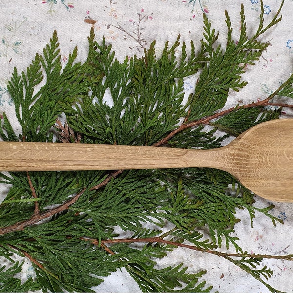 Oak Wooden Kitchen Spoon - 14” Eco-Friendly Cooking Utensil, Handcrafted from Latvian Oak, Ideal Gift