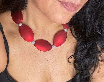 Chunky red statement necklace