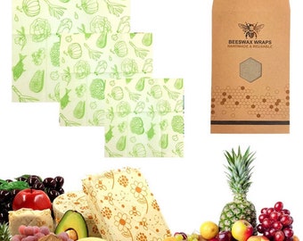 Organic Bees Wax Reusable Food Wraps x3 - Eco Friendly