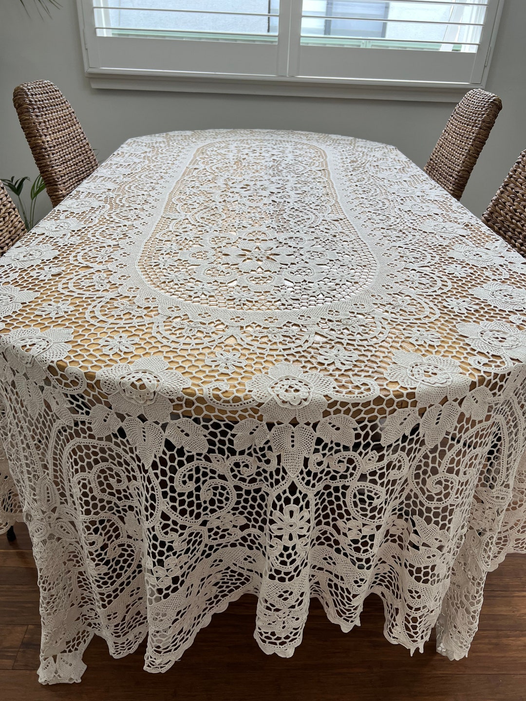 Vintage Tablecloth Antique Tablecloth Handmade Crochet Tablecloth Large