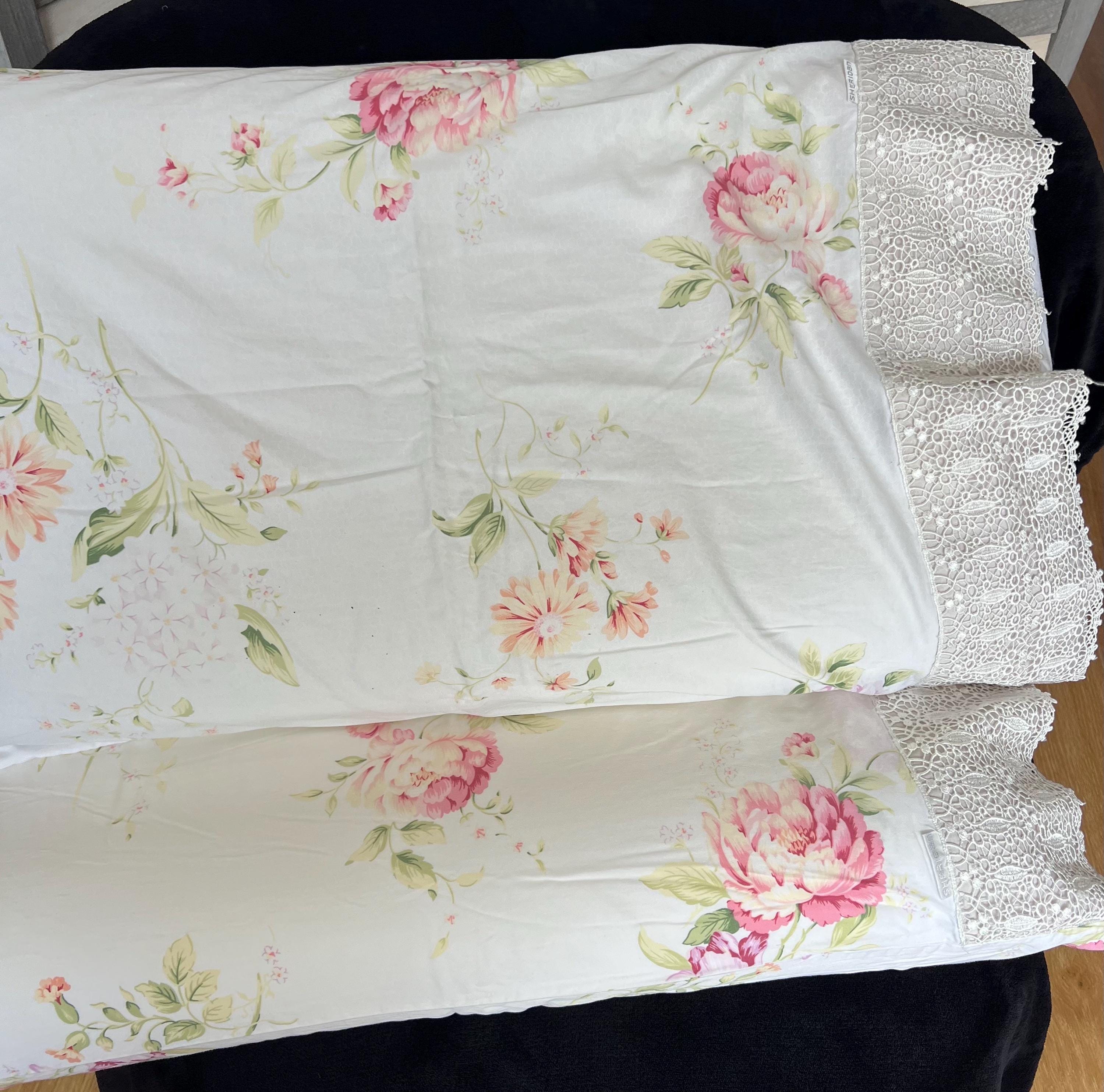 Ensemble de literie avec jupe de lit en coton à fleurs shabby chic a85, housse de couette rose à volants et bordure en dentelle, chambre Princess