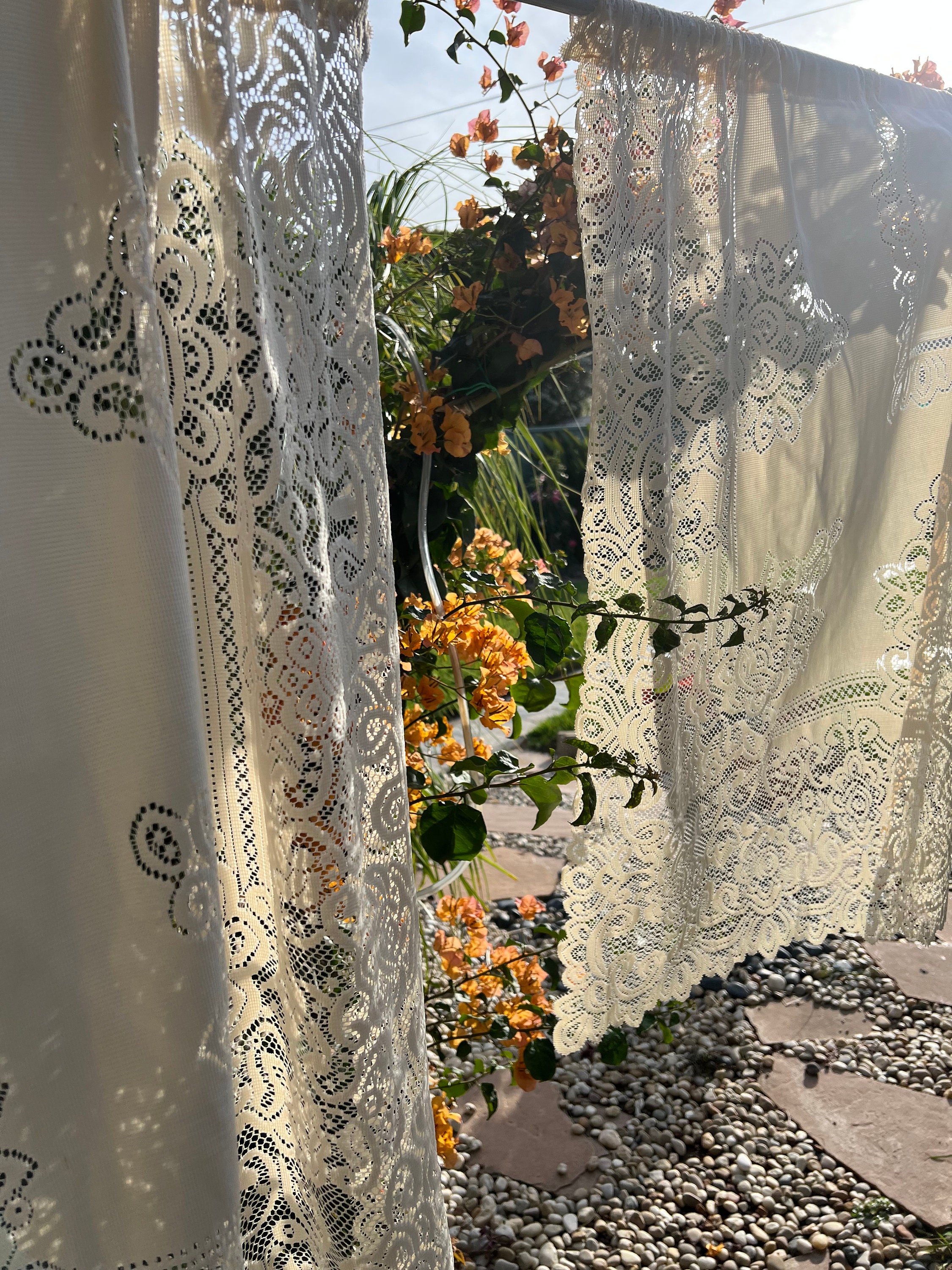 Vintage Curtains Retro Curtain Rod Pocket Curtain Shabby Chic Curtain