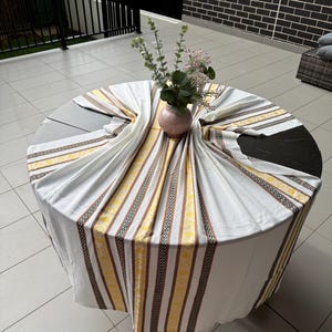 Vintage Woven Cotton Linen Tablecloth | Striped Farmhouse Dining Cover