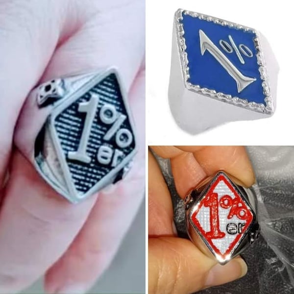 custom 1 percenter diamond biker MC rings custom one percenter club colors 1%er