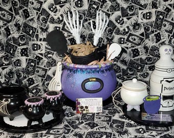 Witchin in the Kitchen cauldron, skull, candle, gift set, gift basket