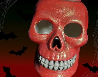 Hand painted Skull electric ceramic warmer with handmade wax melts. Halloween decorations