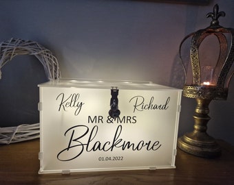 LED Wedding Card Box Post Box, Personalised, Stunning with LED Lighting, Keep Sake Box, Frosted Acrylic, Table Decoration, Wedding Gift