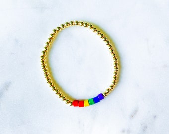 PRIDE Rainbow & Gold Bead Bracelet beneficiando a The Trevor Project