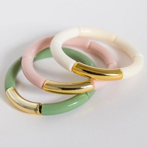 Pastel Tube Bead Bangles Bracelet Stack image 2