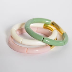 Pastel Tube Bead Bangles Bracelet Stack image 1