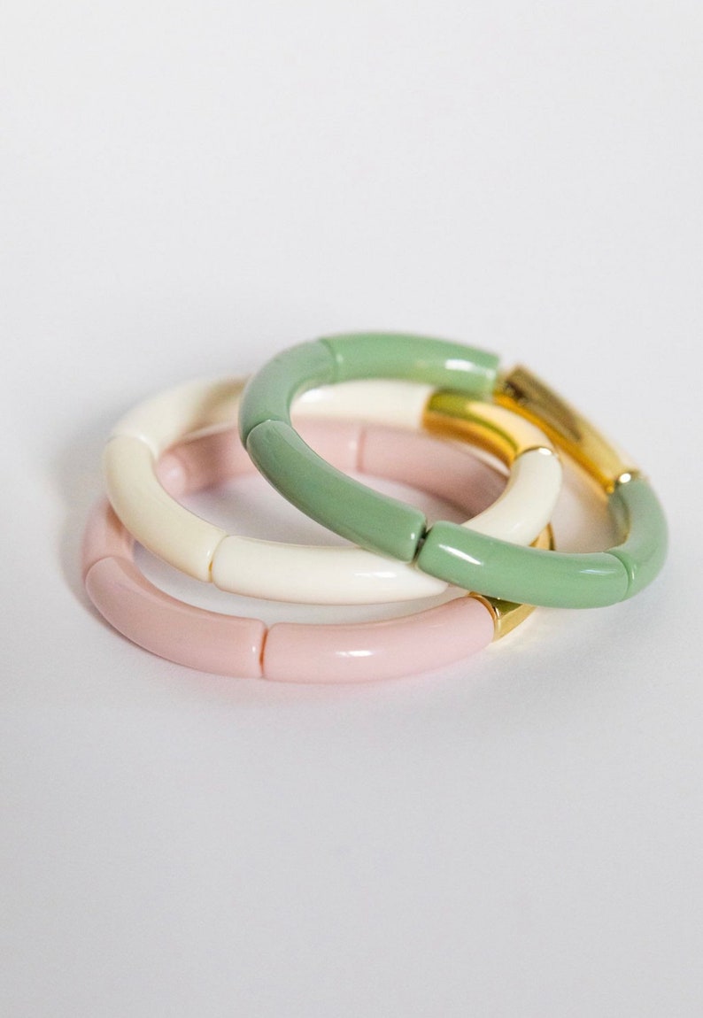 Pastel Tube Bead Bangles Bracelet Stack imagen 1