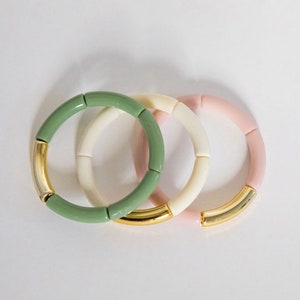 Pastel Tube Bead Bangles Bracelet Stack image 3