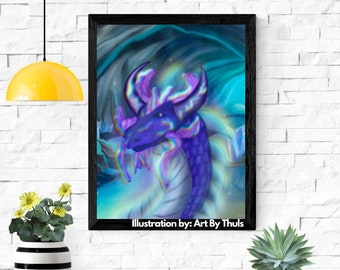 Fantasy Dragon Art Print | Enchanted, Mythological Creature Poster (8x10)