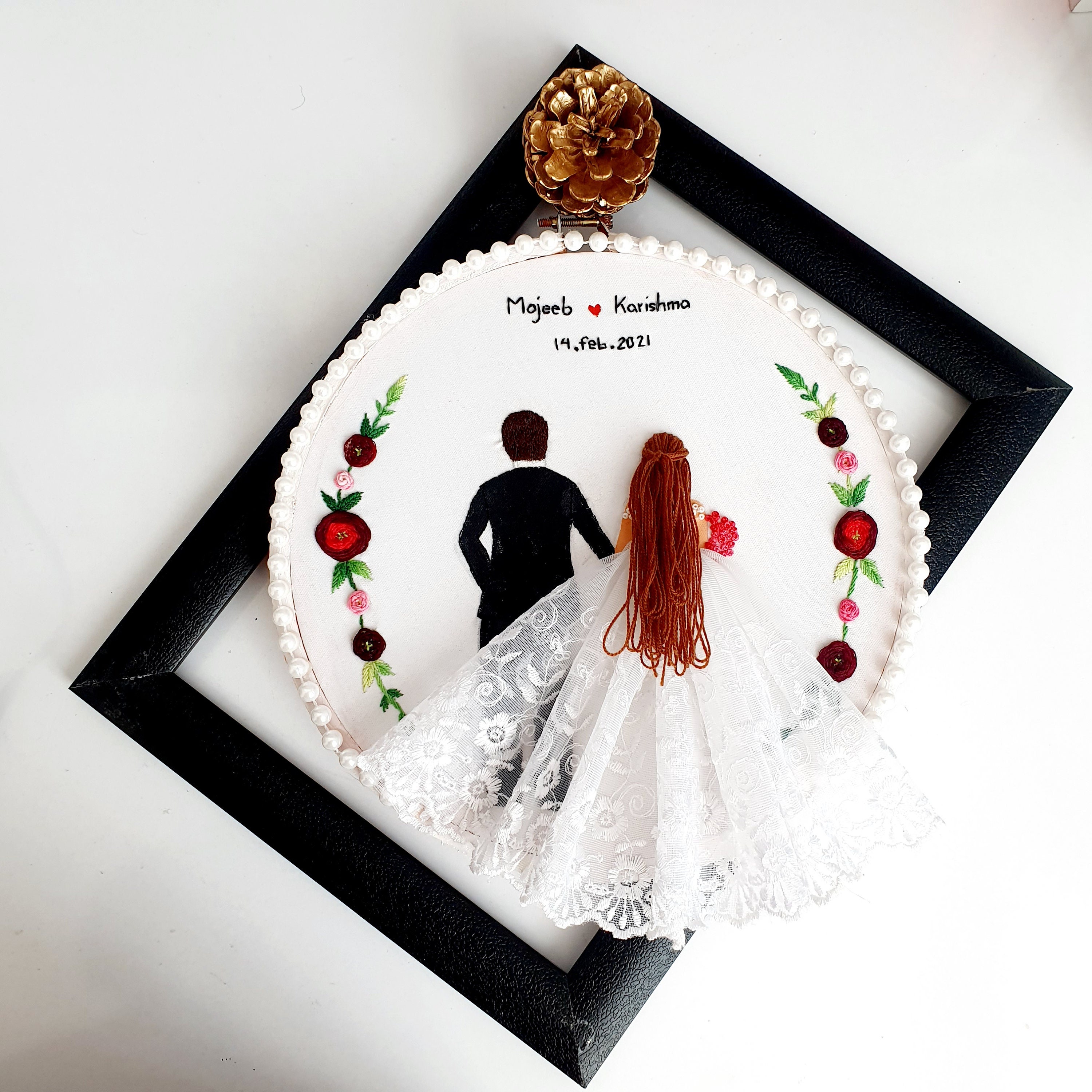 Handmade custom couple embroidery with the date of your  etsy Handmade custom couple embroidery with the date of your  etsy