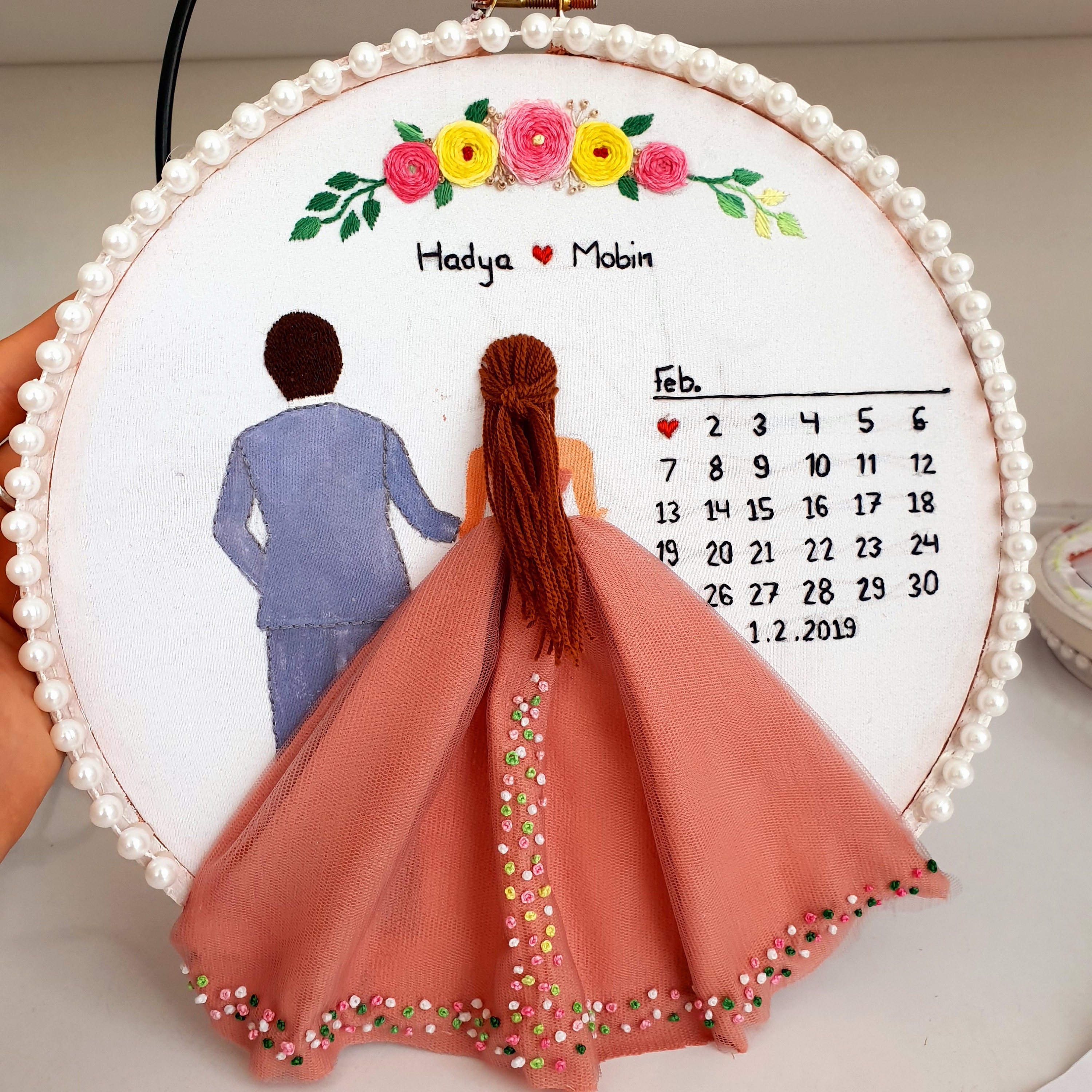 Handmade custom couple embroidery with the date of your  etsy Handmade custom couple embroidery with the date of your  etsy