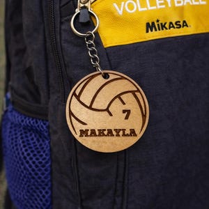Personalized Volleyball Keychain with Name and Number | Custom Wood Keyring for Athletes, Player Gift