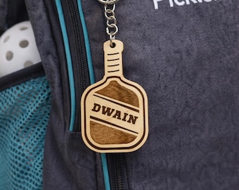 Personalized Pickleball Paddle Keychain | Custom Engraved Wood Keyring for Sport Fans