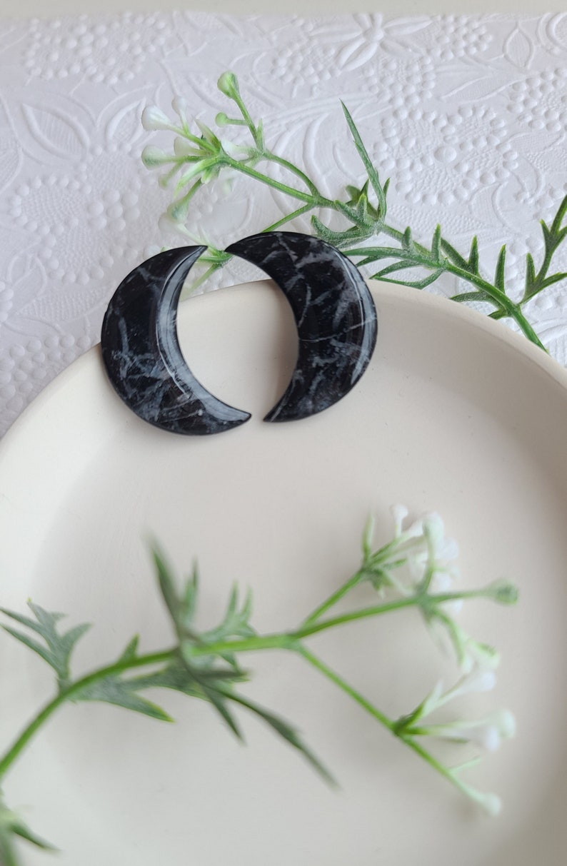 Black /& White Marble Crystal Crescent Moon Stud Earrings Polymer Clay Earrings Handmade Mother/'s Day Gift Anniversary