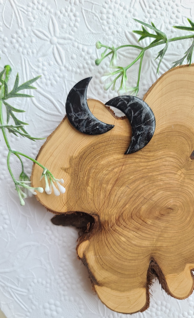 Black /& White Marble Crystal Crescent Moon Stud Earrings Polymer Clay Earrings Handmade Mother/'s Day Gift Anniversary