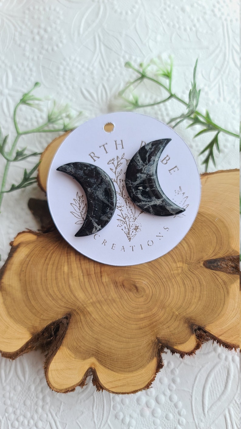Black /& White Marble Crystal Crescent Moon Stud Earrings Polymer Clay Earrings Handmade Mother/'s Day Gift Anniversary