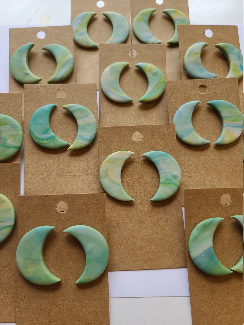 Crescent Moon Stud Earrings Polymer Clay Earrings Handmade Mother/'s Day Gift Anniversary