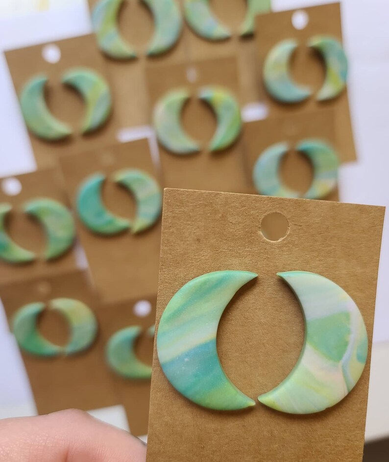 Crescent Moon Stud Earrings Polymer Clay Earrings Handmade Mother/'s Day Gift Anniversary