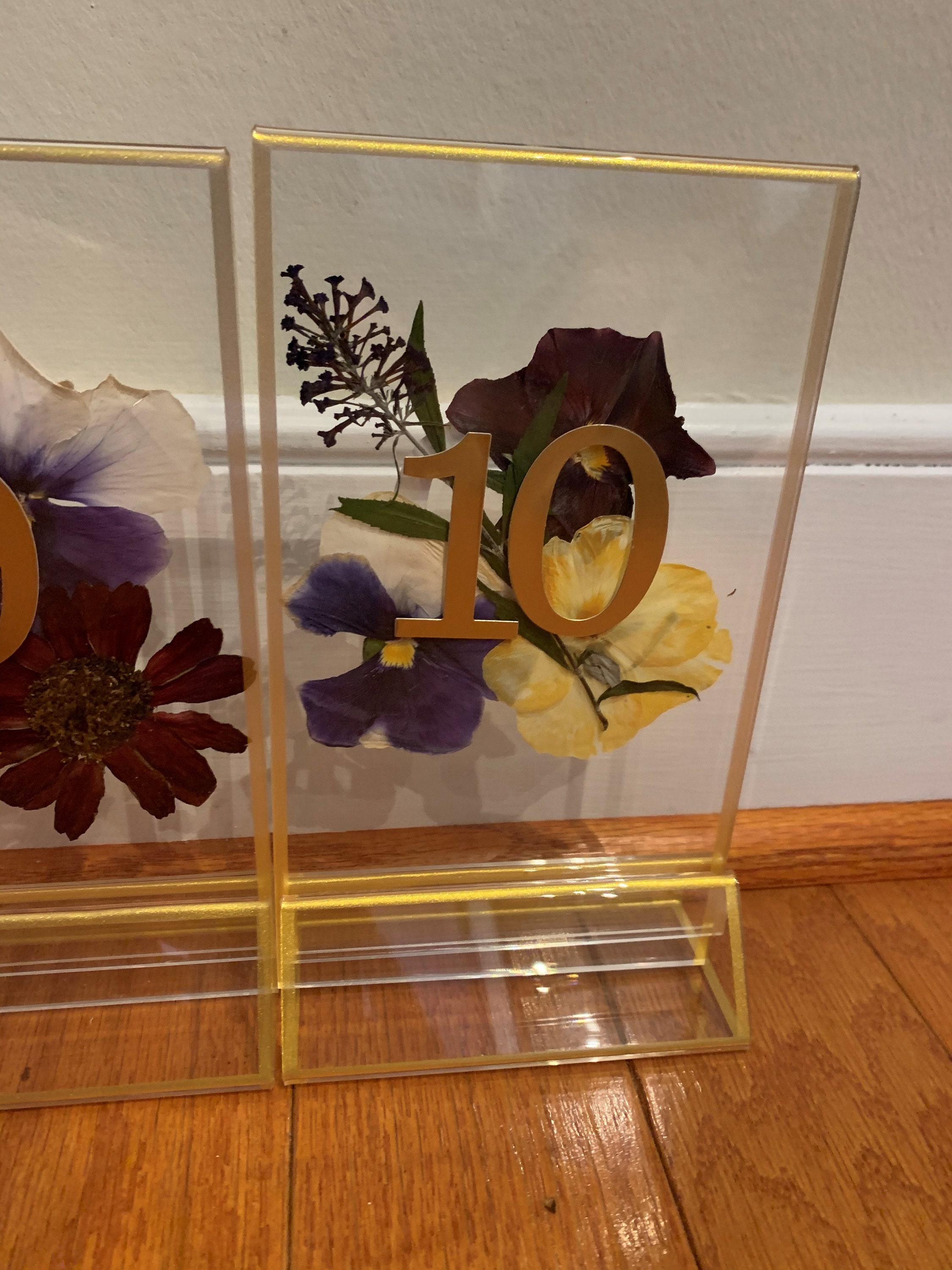Pressed Flower Wedding Table Numbers Acrylic Set of 12 Etsy