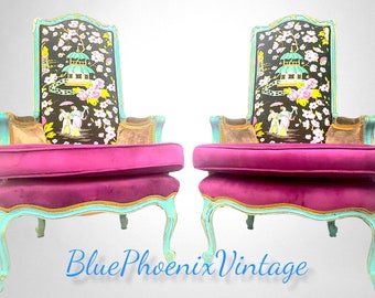 French Provencial High Back Arm Chairs