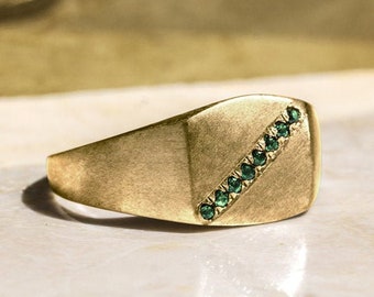 Gold Emerald Men Ring, Gold Emerald Stone Rings, Minimalist Mens Ring, Green Stone Ring, Remembrance Gift For Him, Promise Ring For Him